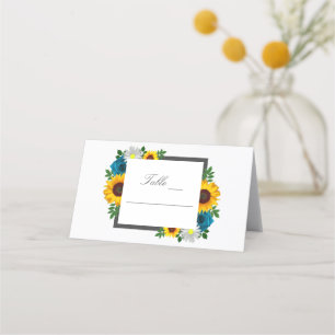 Sunflower Rose Daisy Floral Wedding Place Card