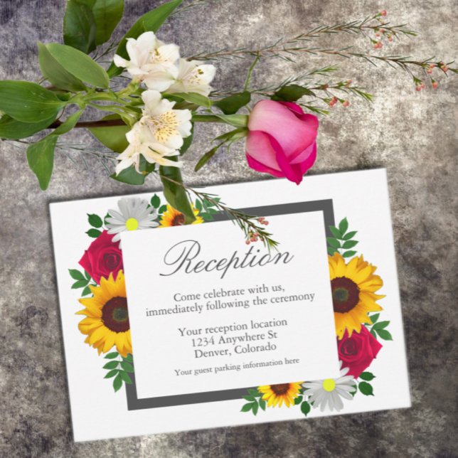 Sunflower Rose Daisy Floral Wedding Reception Enclosure Card (Creator Uploaded)