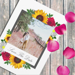 Sunflower Rose Daisy Floral Wedding Save The Date