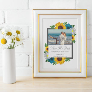 Sunflower Rose Daisy Floral Wedding Save The Date