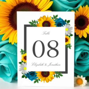 Sunflower Rose Daisy Floral Wedding Table Number