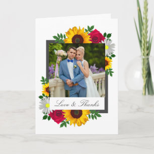 Sunflower Rose Daisy Floral Wedding Thank You Card