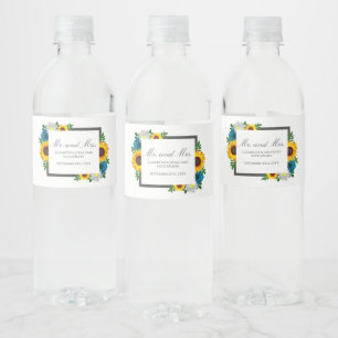 Sunflower Rose Daisy Floral Wedding Water Bottle Label