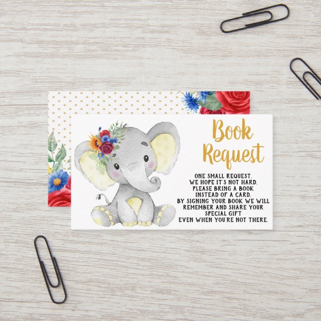 Sunflower Rose Elephant Book Request Cards (Front/Back In Situ)