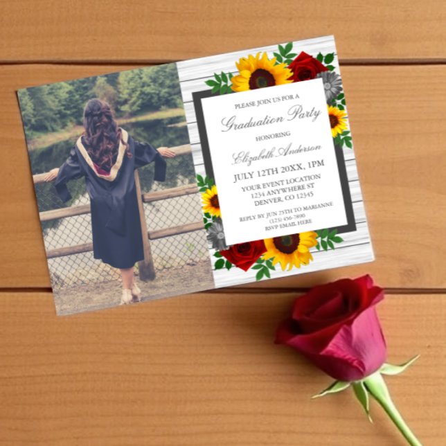 Sunflower Rose Floral Graduation Party Invitation (Creator Uploaded)