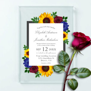 Sunflower Rose Floral Wedding Acrylic Invitations
