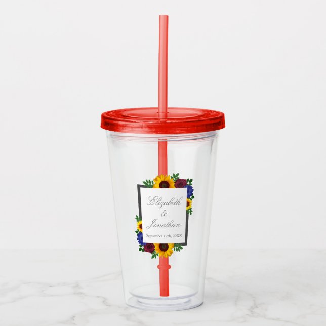 Sunflower Rose Floral Wedding Acrylic Tumbler (Front)
