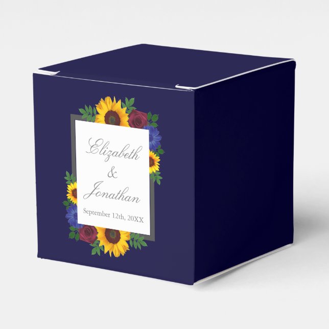 Sunflower Rose Floral Wedding Favour Box (Front Side)