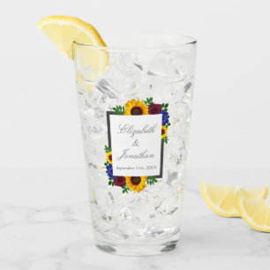 Sunflower Rose Floral Wedding Glass