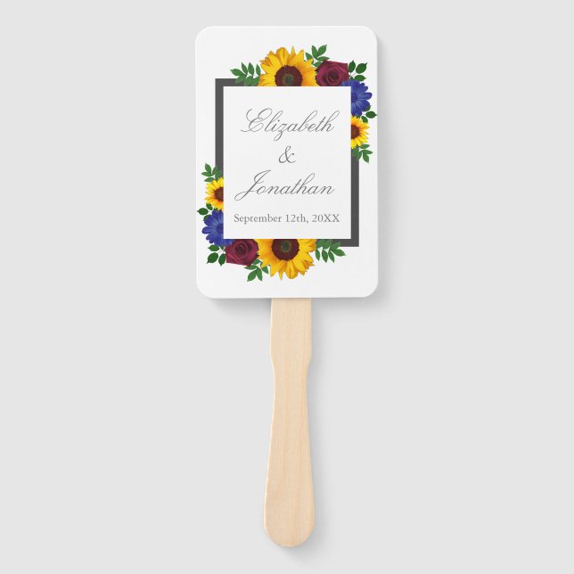 Sunflower Rose Floral Wedding Hand Fan (Front)