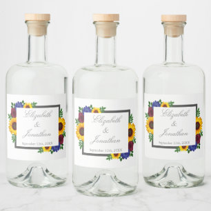 Sunflower Rose Floral Wedding Liquor Bottle Label