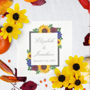Sunflower Rose Floral Wedding Napkin