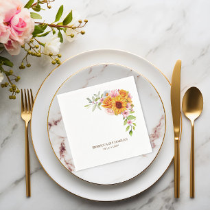 Sunflower Rose Floral Wedding Napkin