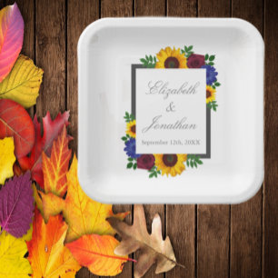 Sunflower Rose Floral Wedding Paper Plate