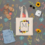 Sunflower Rose Floral Wedding Tote Bag<br><div class="desc">Design features elegant sunflowers,  roses,  and wildflowers with a golden yellow,  burgundy and blue colour palette. Design also features a charcoal grey frame. You can change the background colour to the colour of your choice or leave it set to white.</div>