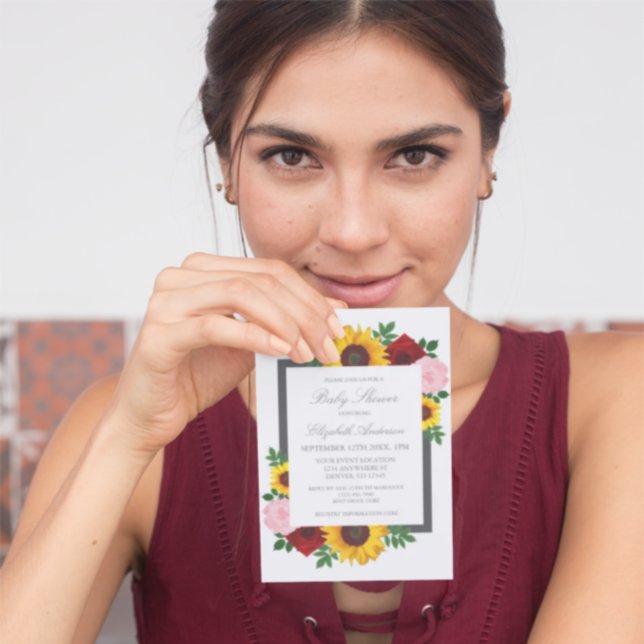 Sunflower Rose Peonies Autumn Floral Baby Shower Invitation (Creator Uploaded)