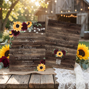 Sunflower Roses Barn QR Code Wedding Invitation