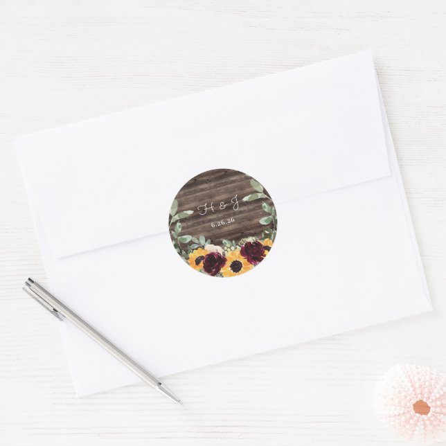Sunflower Roses Barn Wood Wedding Envelope Seal (Envelope)