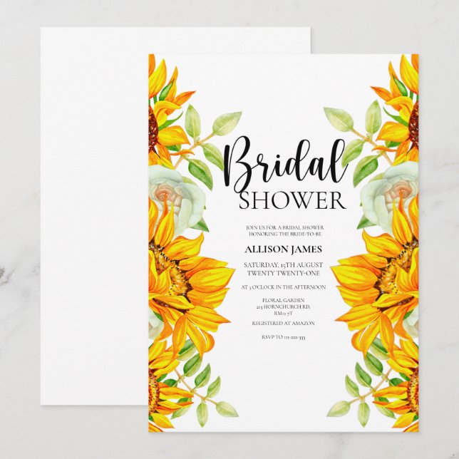 Sunflower Roses Bridal Shower Invitation (Front/Back)