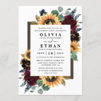 Sunflower Roses Burgundy Blue Engagement Party