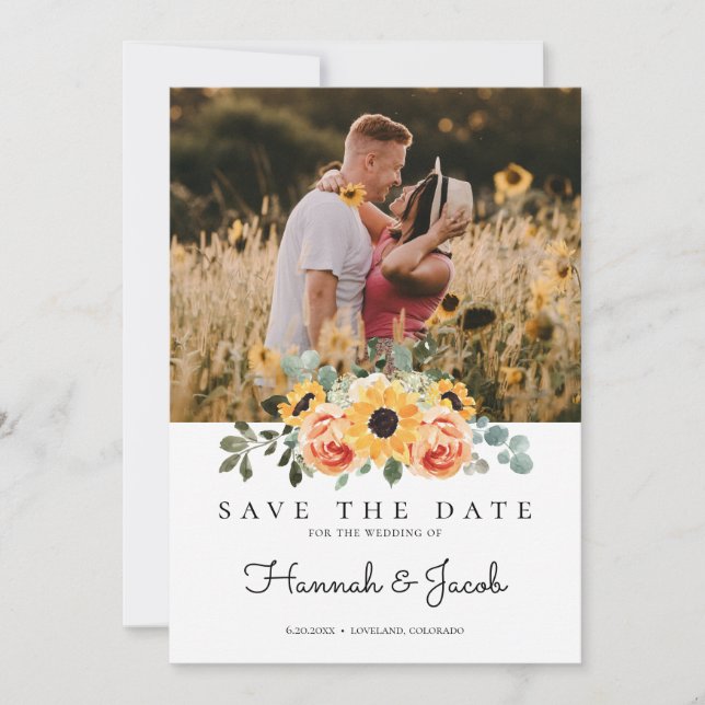 Sunflower Roses Fall Wedding Save The Date (Front)