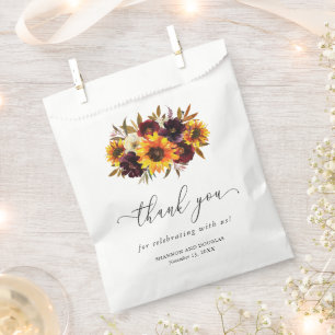Sunflower Roses Red Purple Rustic Fall Wedding Favour Bags