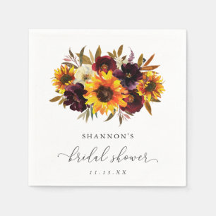 Sunflower Roses Rustic Fall Elegant Bridal Shower Napkin