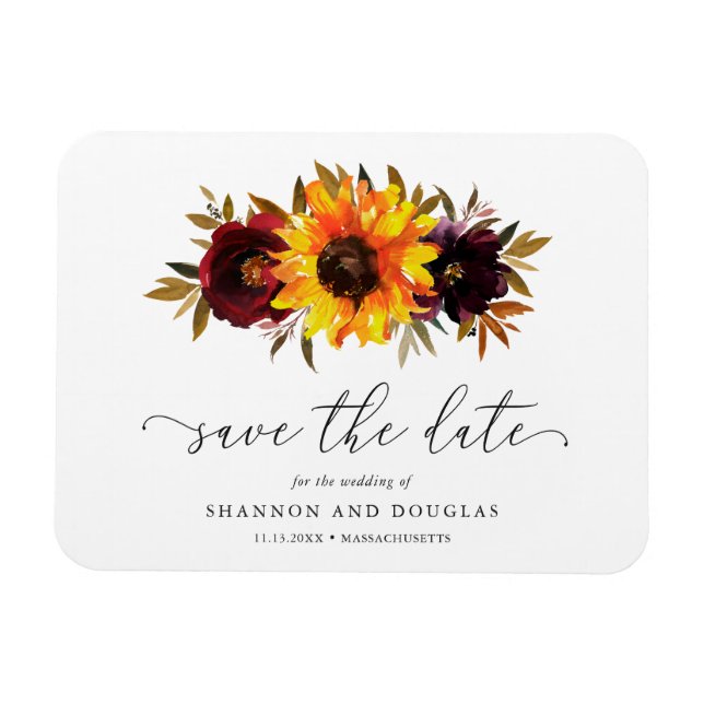 Sunflower Roses Rustic Fall Wedding Save the Date Magnet (Horizontal)