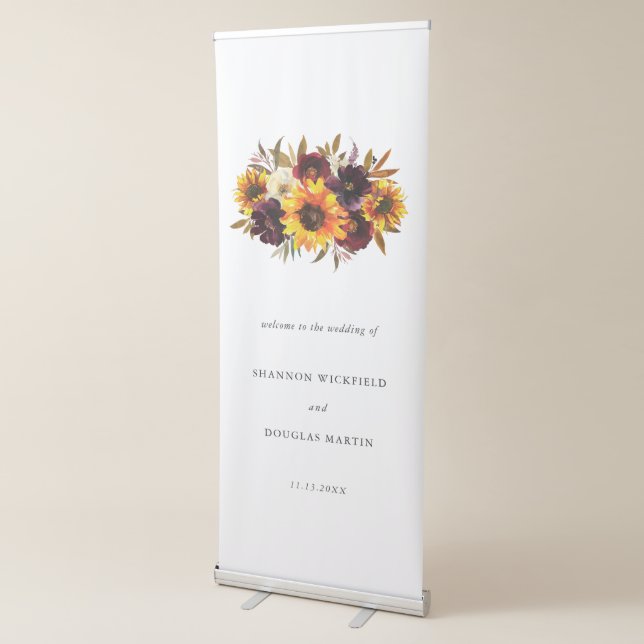 Sunflower Roses Rustic Floral Fall Welcome Wedding Retractable Banner (3/4)