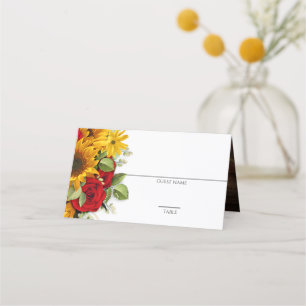 Sunflower & Roses Rustic Place Card