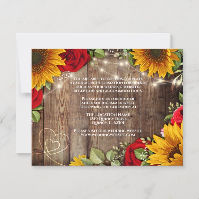 Sunflower & Roses Rustic Wedding Details Card (Front)