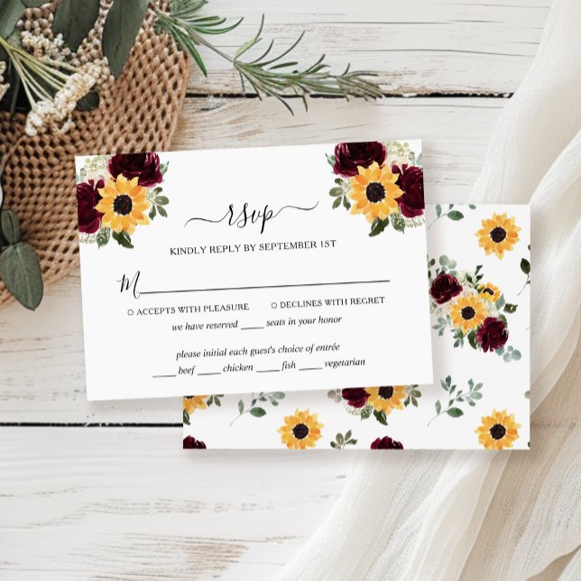Sunflower Roses Rustic Wedding RSVP Card (Creator Uploaded)