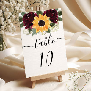 Sunflower Roses Rustic Wedding  Table Number