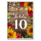 Sunflower & Roses Rustic Wedding Table Numbers