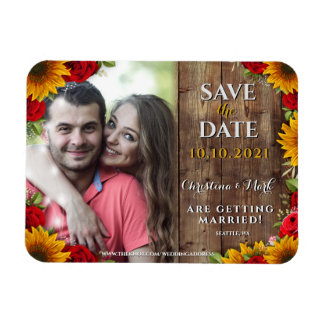 Sunflower & Roses Rustic Wood Light Photo Magnet