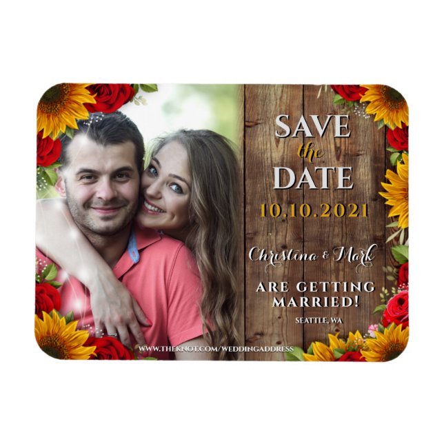 Sunflower & Roses Rustic Wood Light Photo Magnet (Horizontal)