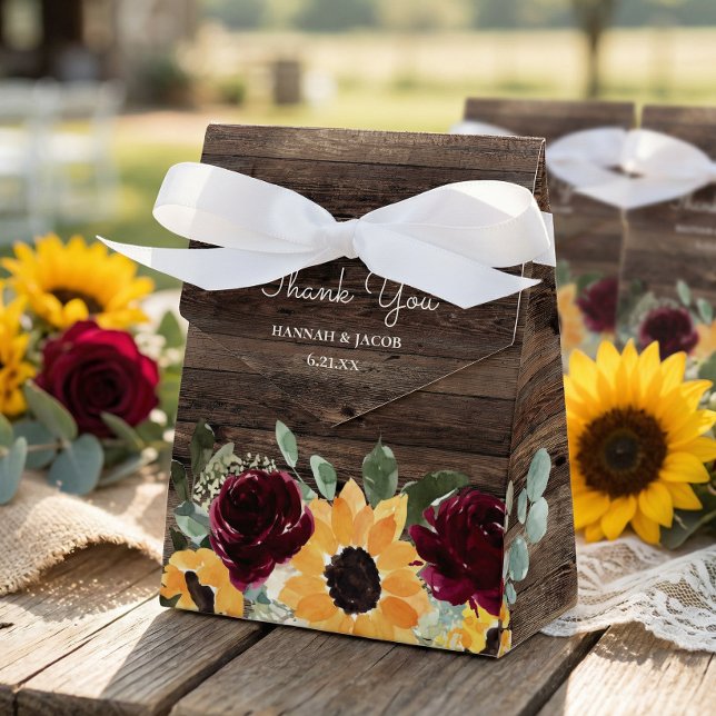 Sunflower Roses Rustic Wood Wedding  Favour Box (Creator Uploaded)