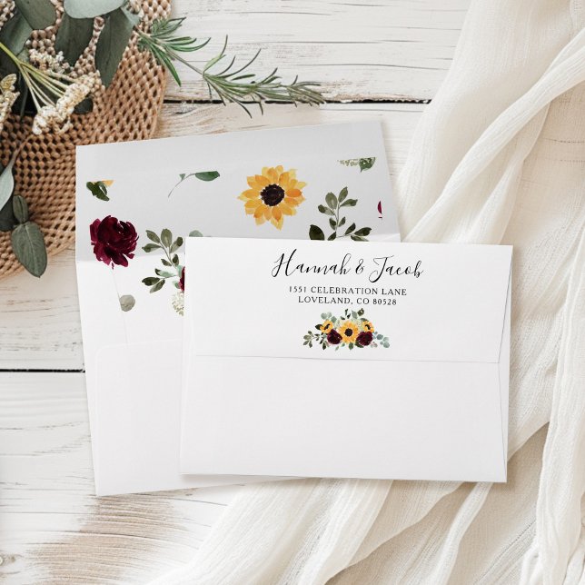 Sunflower Roses Wedding Return Address Envelope (Creator Uploaded)