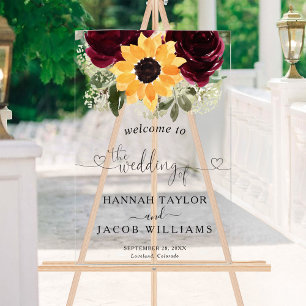 Sunflower Roses Wedding Welcome  Acrylic Sign
