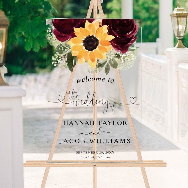 Sunflower Roses Wedding Welcome  Acrylic Sign (Creator Uploaded)