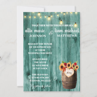 Sunflower & Roses Whiskey Barrel Wedding Invite