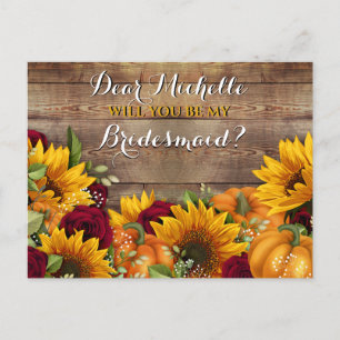 Sunflower & Roses Will You Be My Bridesmaid Card