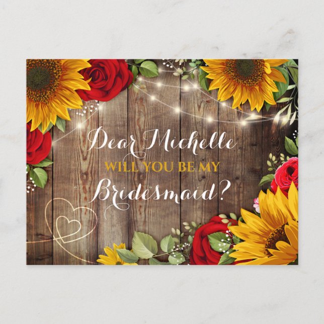 Sunflower & Roses Will You Be My Bridesmaid Card (Front)