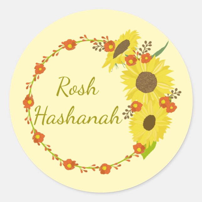 Sunflower Rosh Hashanah Classic Round Sticker (Front)
