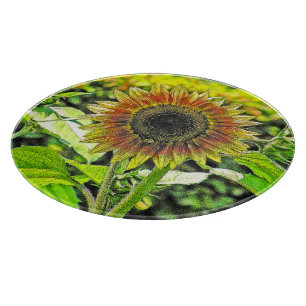 "SUNFLOWER" ROUND GLASS CUTTING BOARD