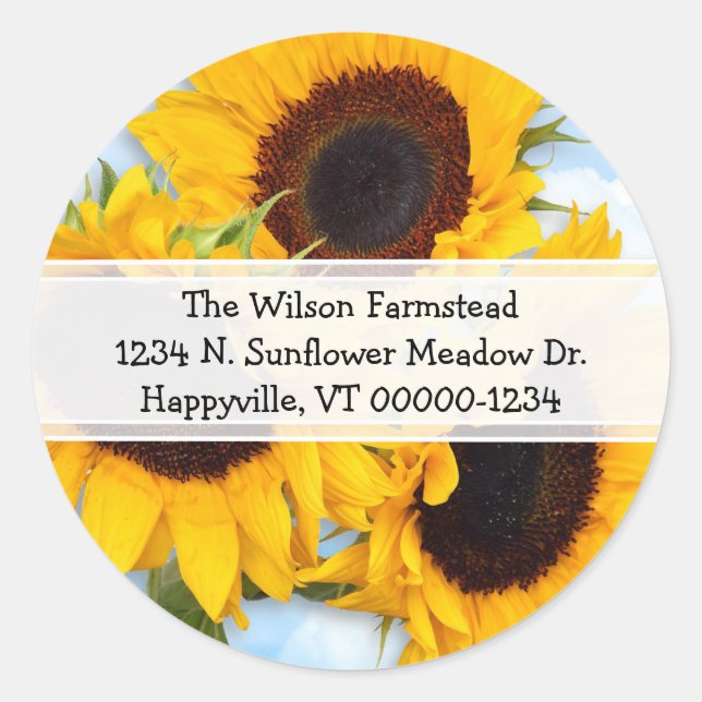 Sunflower Round Return Address Label (Front)