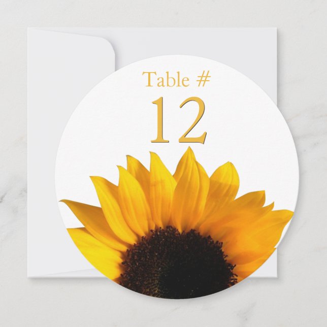 Sunflower Round Wedding Table Number Card (Front)
