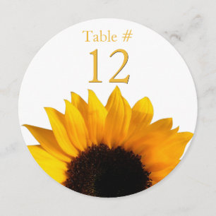 Sunflower Round Wedding Table Number Card