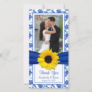 Sunflower Royal Blue Floral Wedding Thank You Card