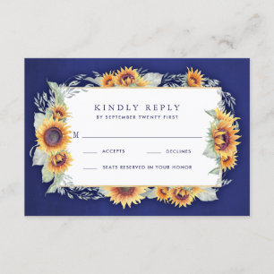 Sunflower Royal Blue Rustic Wedding RSVP Cards